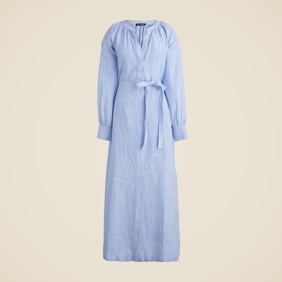 NEW!! J. CREW Cabana Dress French Blue Linen Midi Tie Waist Pockets XSP X-Small - Picture 13 of 16